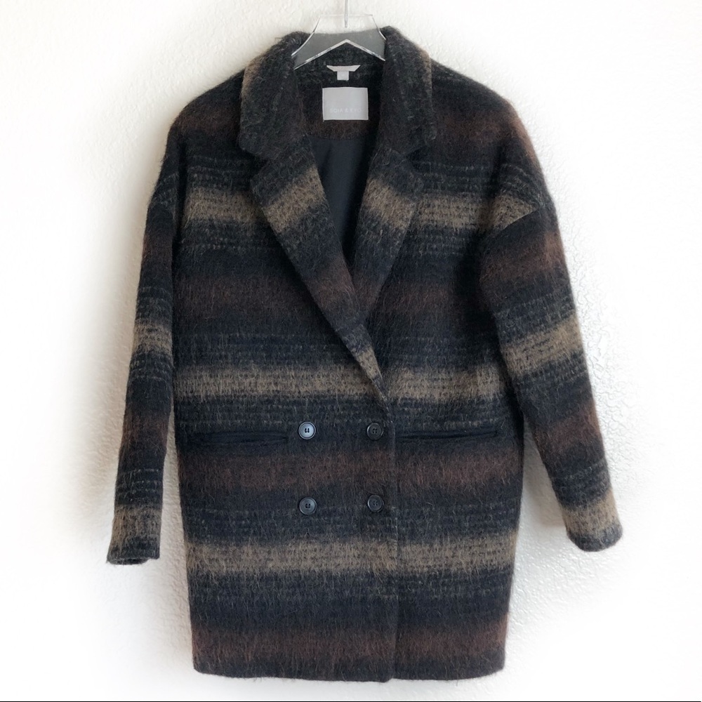 Soia & kyo Michelle plaid wool blend coat brown